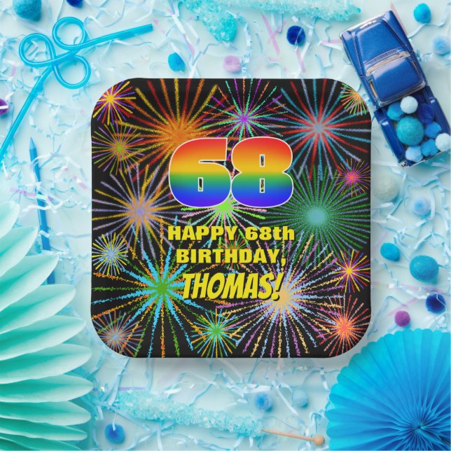 Assiettes En Carton 68e anniversaire : Feu d'artifice coloré et amusan (Fête)