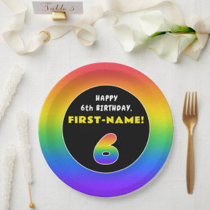 Assiettes En Carton 6e anniversaire : Arc-en-ciel coloré # 6, Nom pers