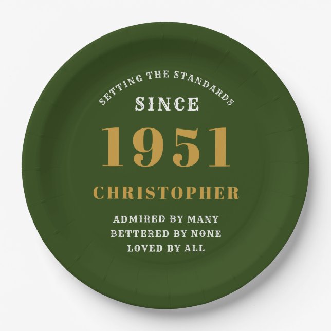 Assiettes En Carton 70e anniversaire 1951 Green Gold Love Personnalisé (Devant)