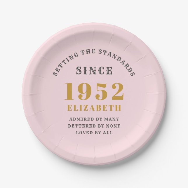Assiettes En Carton 70e anniversaire 1952 Elégant Gold Rose Grey (Devant)