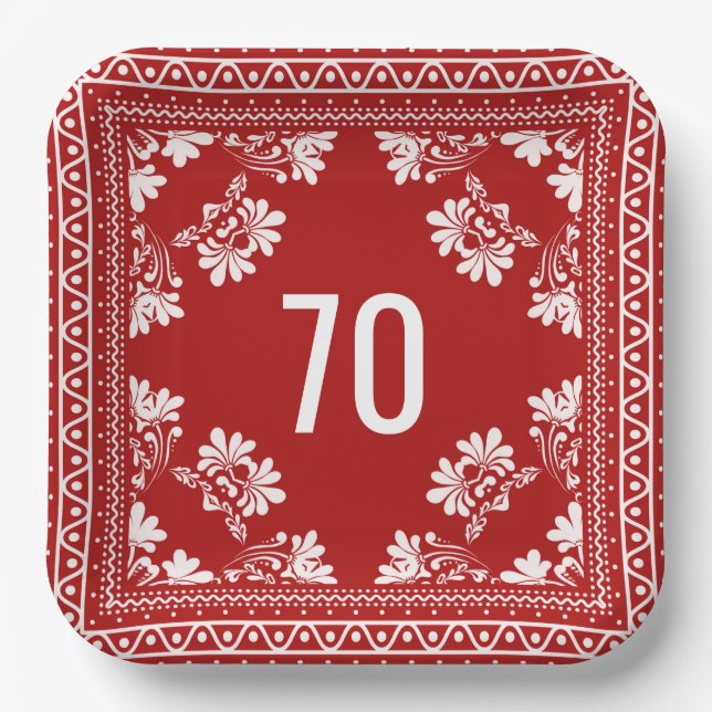 Assiettes En Carton 70e anniversaire Bandana rouge (Recto)