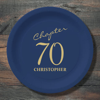 Assiettes En Carton 70e anniversaire Blue Gold