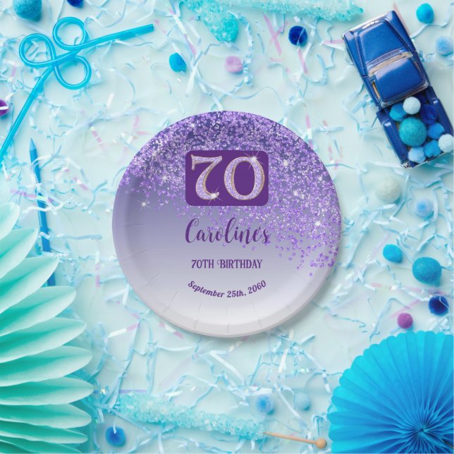 Assiettes En Carton 70e anniversaire Chic Falling Purple Parties scint (Fête)