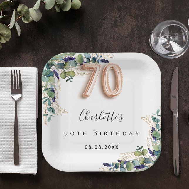 Assiettes En Carton 70e anniversaire eucalyptus nom de la végétation (Créateur téléchargé)