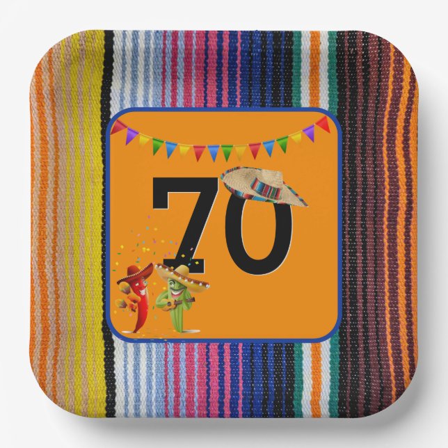 Assiettes En Carton 70e anniversaire fête Design mexicain (Recto)
