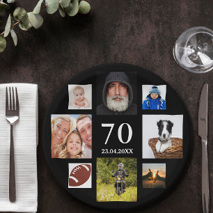 Assiettes En Carton 70e anniversaire fête noir photo collage mec