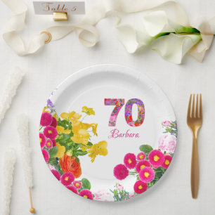 Assiettes En Carton 70e anniversaire fleur fleurie bouquet plaques