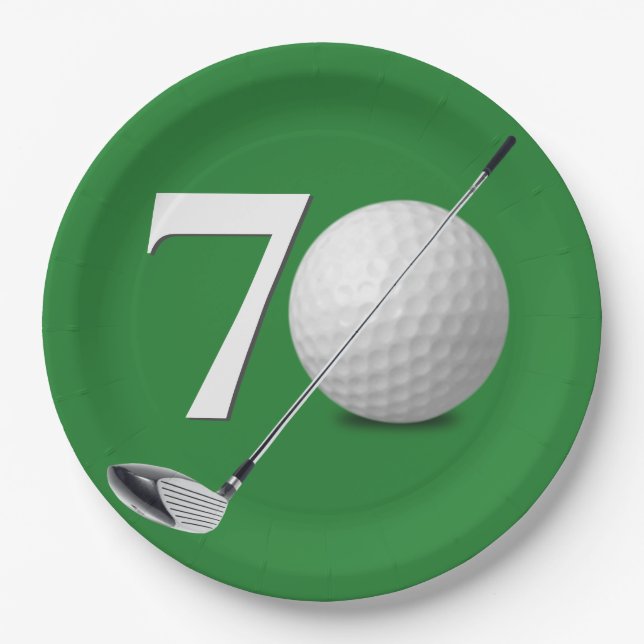 Assiettes En Carton 70e anniversaire Golf Ball and Club On Green (Devant)