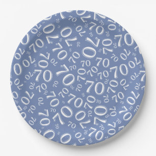 Assiettes En Carton 70e anniversaire Random Number Motif Bleu/Blanc