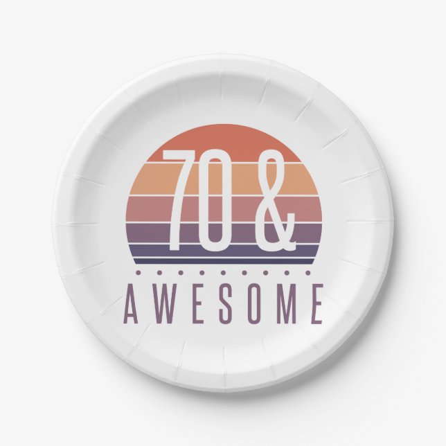 Assiettes En Carton 70e anniversaire Retro Sunset (Devant)