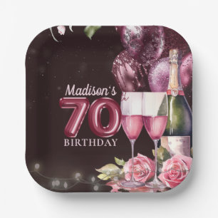Assiettes En Carton 70e Anniversaire Vin & Ballons Personnalisé