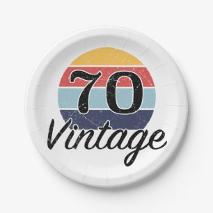 Assiettes En Carton 70e anniversaire vintage coucher du soleil