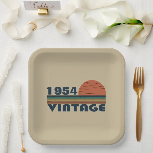Assiettes En Carton 70e anniversaire vintage personnalisé (Mariage)