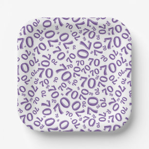 Assiettes En Carton 70e Motif de numéro aléatoire violet/blanc