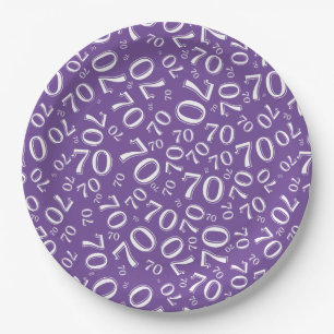 Assiettes En Carton 70e Motif de numéro aléatoire violet/blanc