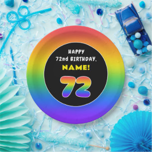 Assiettes En Carton 72e anniversaire : Arc-en-ciel coloré # 72, Nom pe