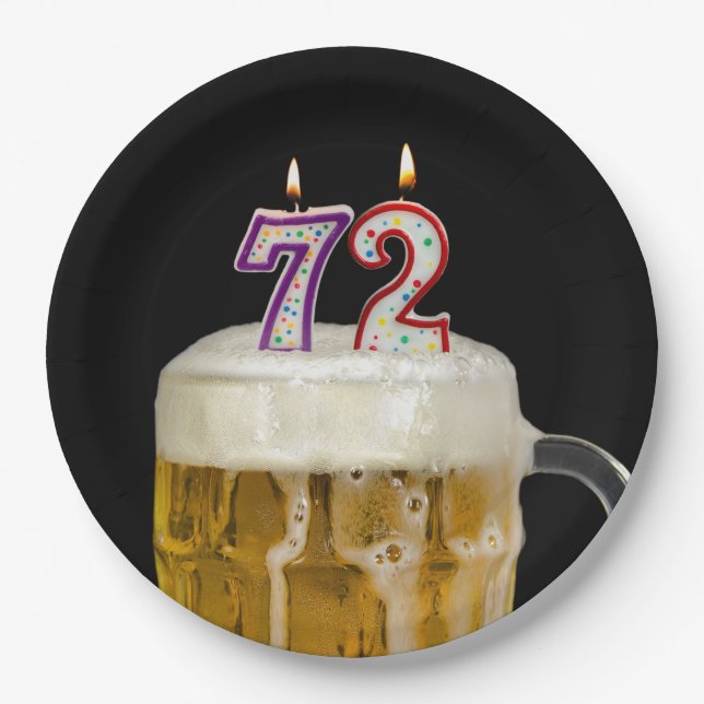 Assiettes En Carton 72e anniversaire Bière sur plaque de papier noir (Devant)
