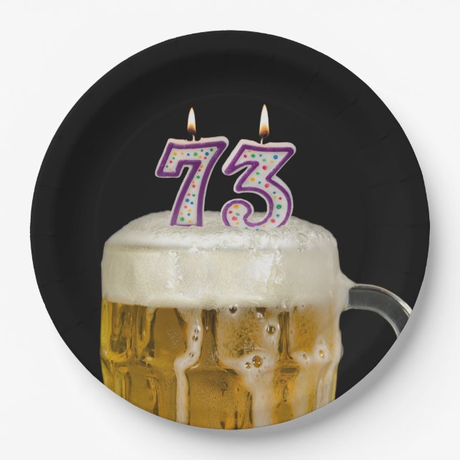 Assiettes En Carton 73e anniversaire Bière sur plaque de papier noir (Devant)