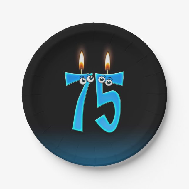 Assiettes En Carton 75e anniversaire avec des numéros de bougies éclai (Devant)
