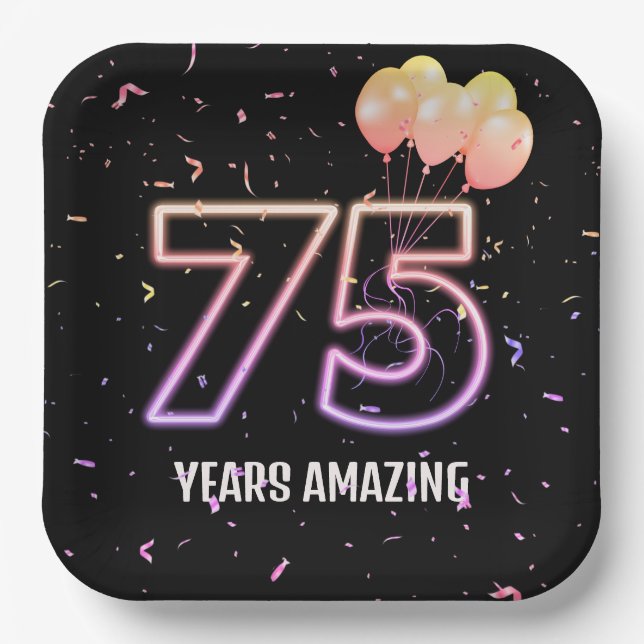 Assiettes En Carton 75e anniversaire Balloons et Confetti (Recto)