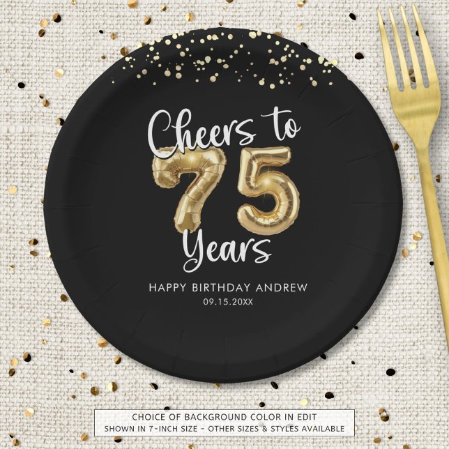 Assiettes En Carton 75e anniversaire encourage à 75 ans Black Gold (Créateur téléchargé)