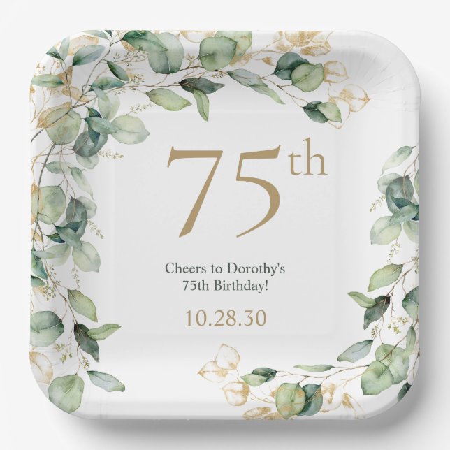 Assiettes En Carton 75e anniversaire Eucalyptus (Recto)