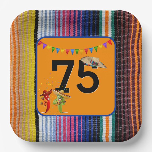 Assiettes En Carton 75e anniversaire fête Design mexicain (Recto)