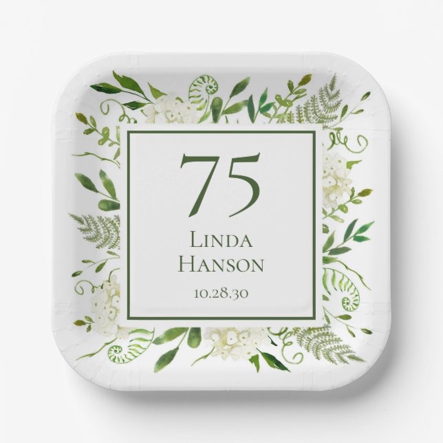 Assiettes En Carton 75e anniversaire Hydrangeas blanches (Recto)