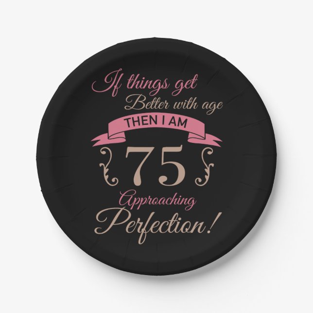 Assiettes En Carton 75e anniversaire mieux avec l'âge (Devant)