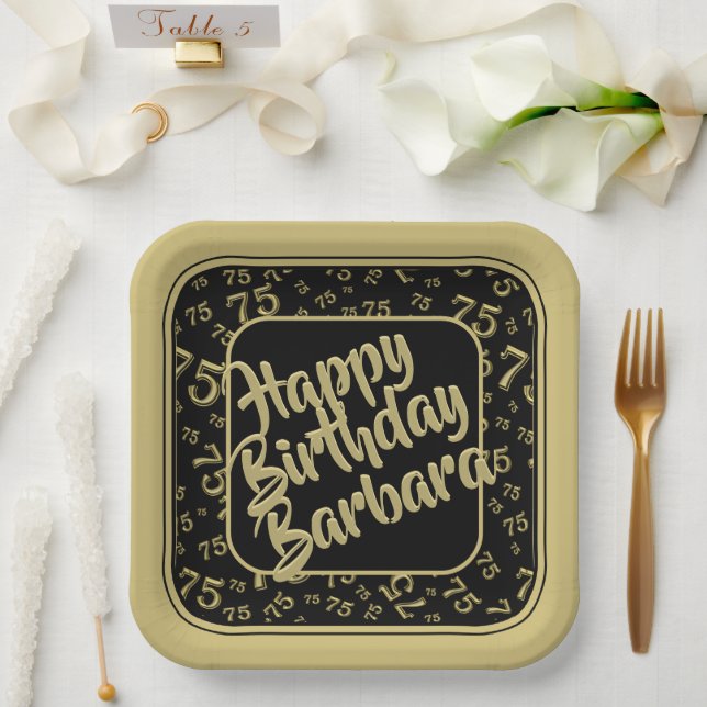 Assiettes En Carton 75e anniversaire Numéro de fête Motif Noir/Or (Mariage)
