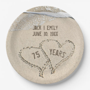 Assiettes En Carton 75e Anniversaire Plage Coeurs Plaque papier