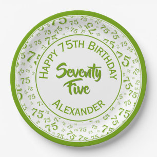 Assiettes En Carton 75e anniversaire Random Number Motif Vert/Blanc