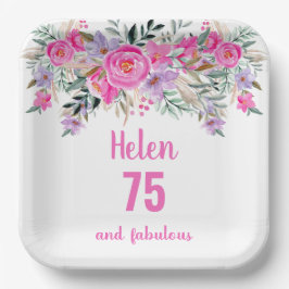 Assiettes En Carton 75e anniversaire rose aquarelle floral