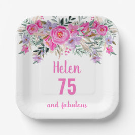 Assiettes En Carton 75e anniversaire rose aquarelle floral