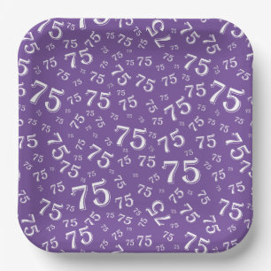 Assiettes En Carton 75e Motif de numéro aléatoire violet/blanc