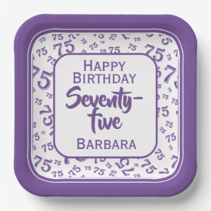 Assiettes En Carton 75e Motif de numéro aléatoire violet/blanc
