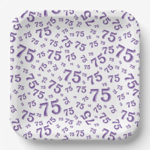 Assiettes En Carton 75e Motif de numéro aléatoire violet/blanc