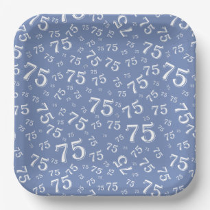 Assiettes En Carton 75e Motif du numéro aléatoire bleu/blanc