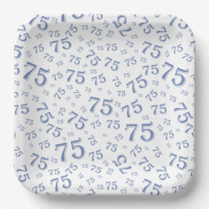 Assiettes En Carton 75e Motif du numéro aléatoire bleu/blanc