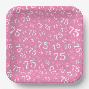 Assiettes En Carton 75e Motif du numéro aléatoire rose/blanc