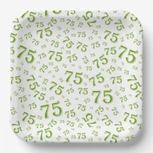 Assiettes En Carton 75e Motif du numéro aléatoire vert/blanc