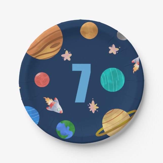 Assiettes En Carton 7e anniversaire Planètes du système solaire (Devant)