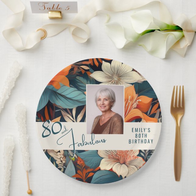 Assiettes En Carton 80 et fabuleux Motif Flower Photo Anniversaire (Mariage)
