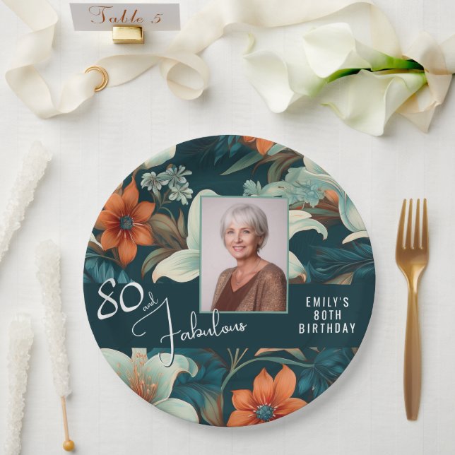 Assiettes En Carton 80 et fabuleux Motif Flower Photo Anniversaire (Mariage)