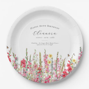 Assiettes En Carton 80e Anniversaire Août Fleur de naissance Fournitur
