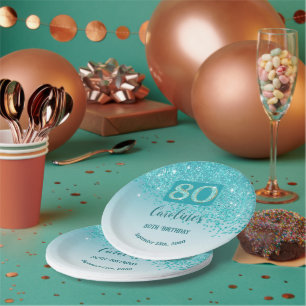Assiettes En Carton 80e anniversaire Chic Falling Parties scintillant