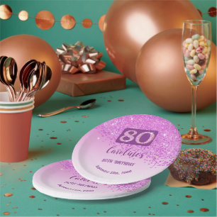 Assiettes En Carton 80e anniversaire Chic Falling Parties scintillant
