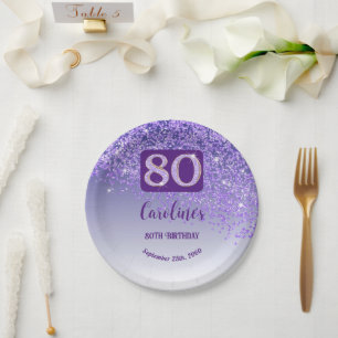 Assiettes En Carton 80e anniversaire Chic Falling Purple Parties scint