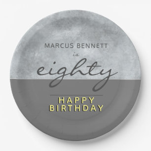 Assiettes En Carton 80e anniversaire de l'élégant script gris élégant