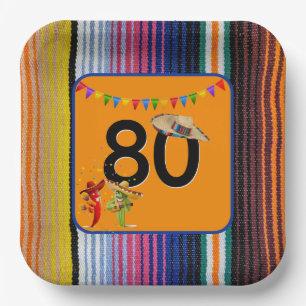 Assiettes En Carton 80e anniversaire fête Design mexicain